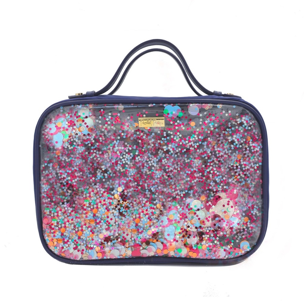 Brand new packed party navy travel case clear with glitter